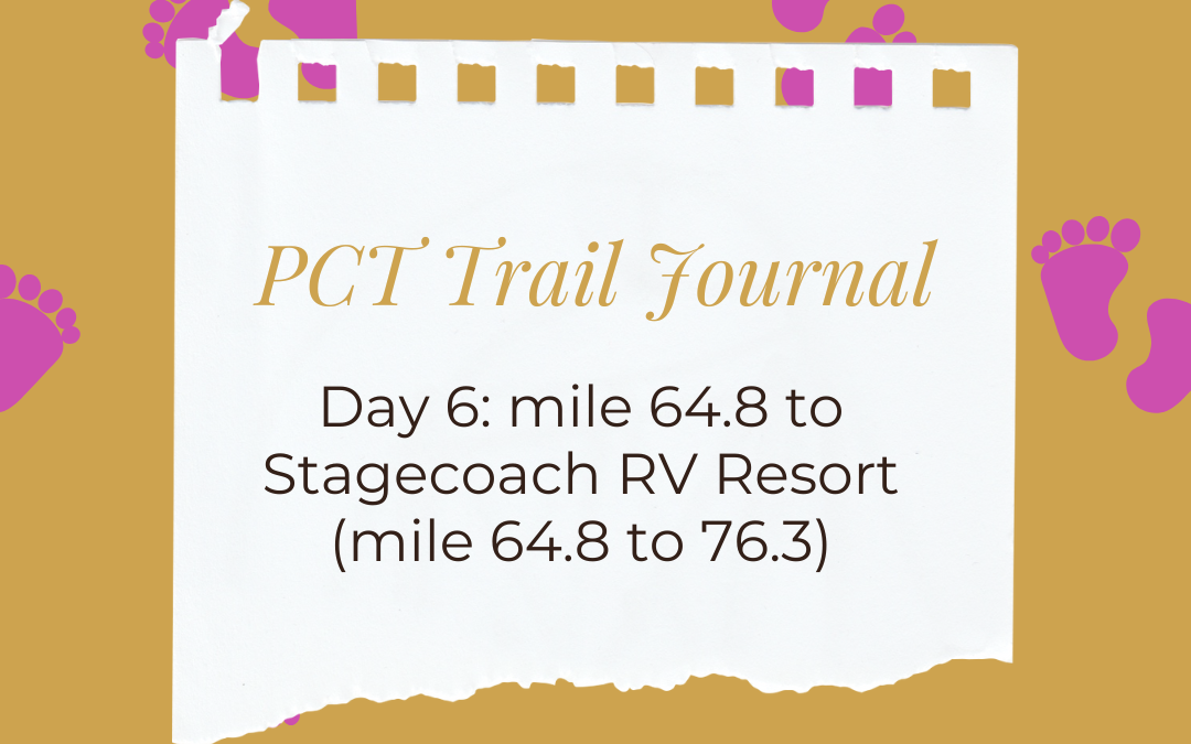 PCT Trail Journal: Day 6 mile 68.4 to Stagecoach RV Resort (mile 68.4 to 76.3)